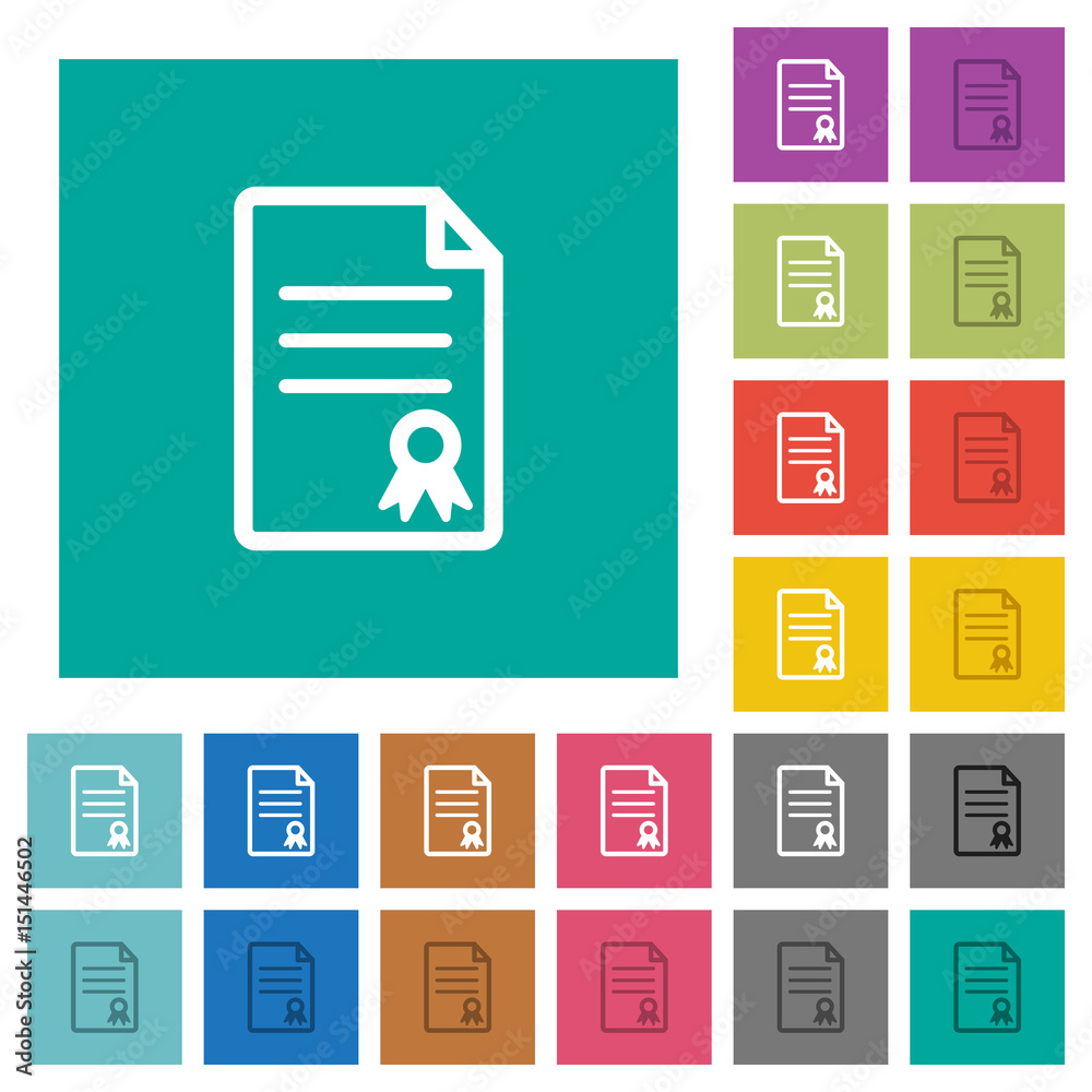 Certificate document square flat multi colored icons