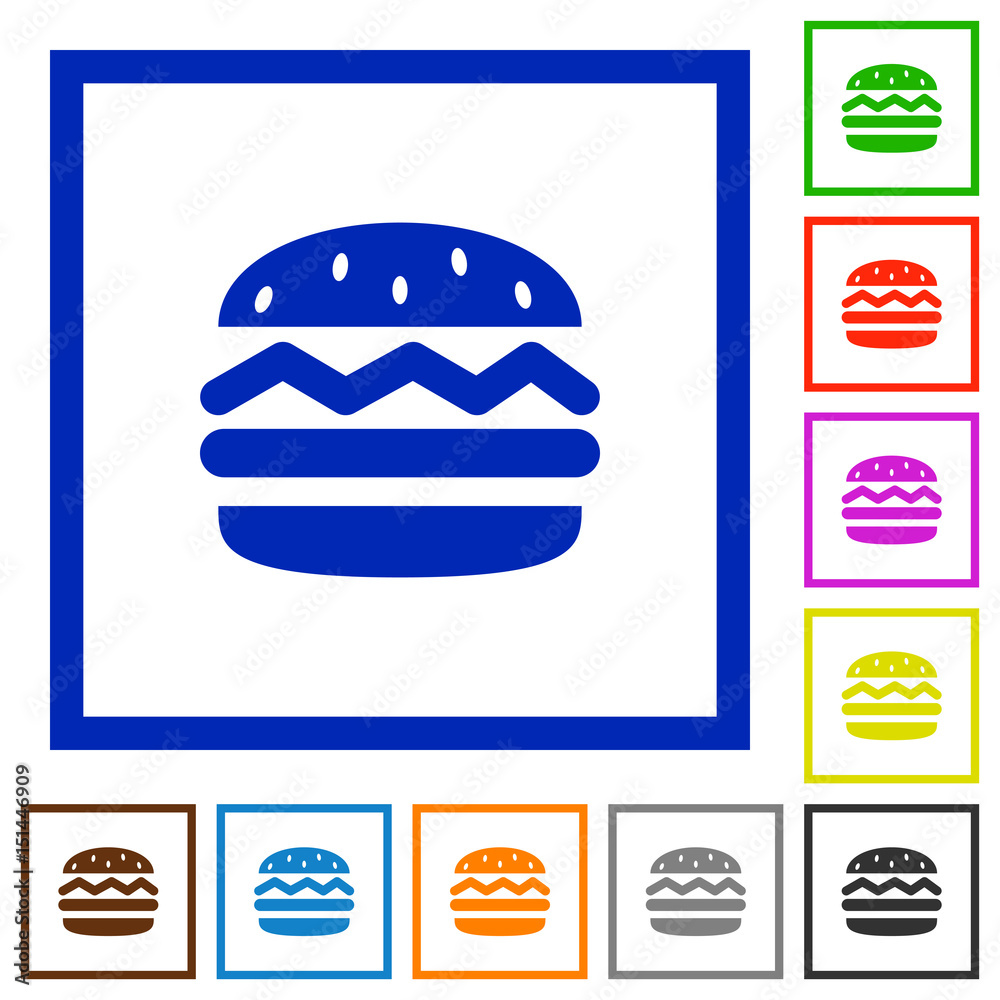 Single hamburger flat framed icons Single hamburger flat framed icons