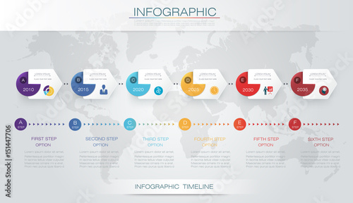 Vector infographics timeline design template with 3D paper label and graph 6 steps options. For workflow layout diagram, infograph business, infographic, flowchart, process diagram, time line, chart