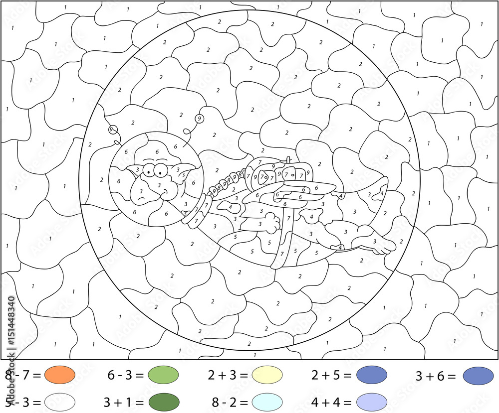 Cartoon dragon astronaut. Color by number educational game for kids ...