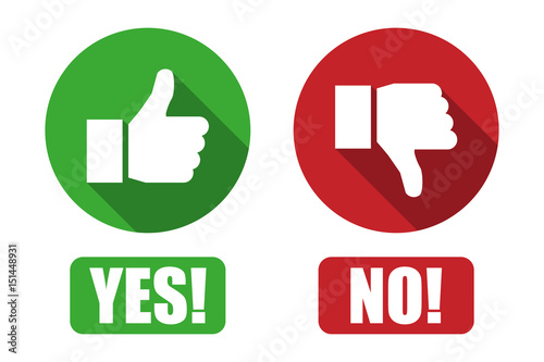 Yes and no button with thumbs up and thumbs down icons photo