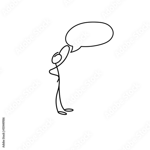 Cartoon icon of sketch stick figure in cute miniature scenes.