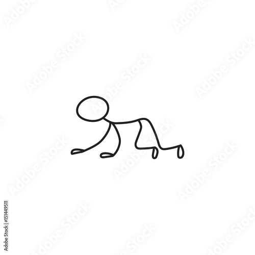 Cartoon icons of sketch little baby in cute miniature scenes.
