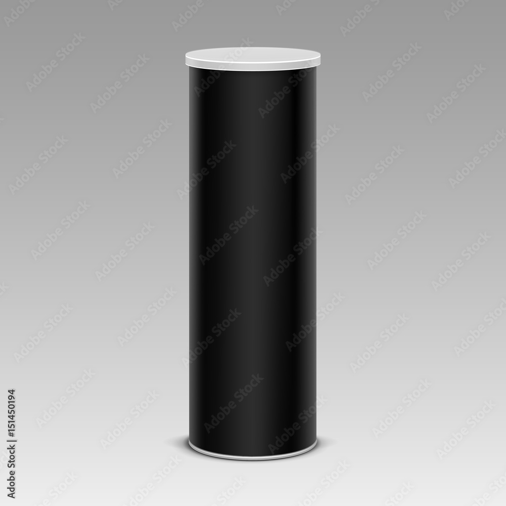Vector Black Chips Tin Box Container Tube for Package Design Close up Isolated on Background Vector Black Chips Tin Box Container Tube for Package Design Close up Isolated on Background