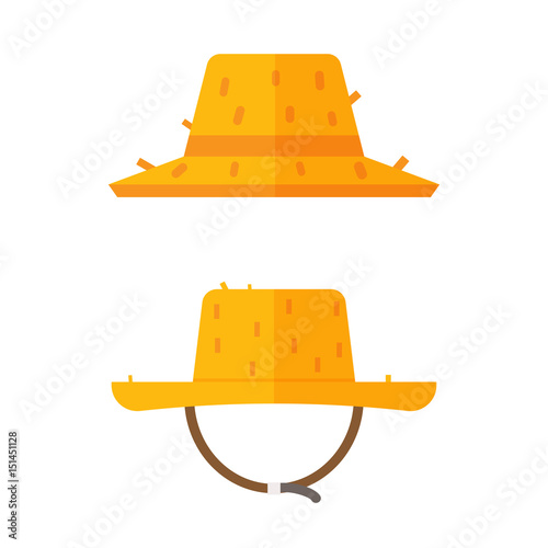 Gardener straw hat icons. Farmer cap vector illustration in flat design. Summer sunhat isolated on white background.