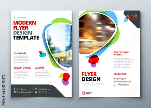 Flyer template layout design. Business flyer, brochure, magazine or flier mockup in bright colors. Vector photo