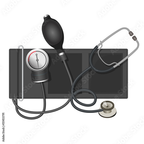 Auscultatory method aneroid sphygmomanometer with stethoscope, bulb,