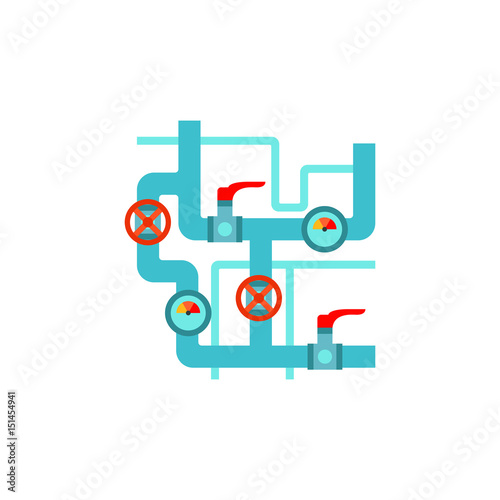 Pipe connector with valves and gauges icon
