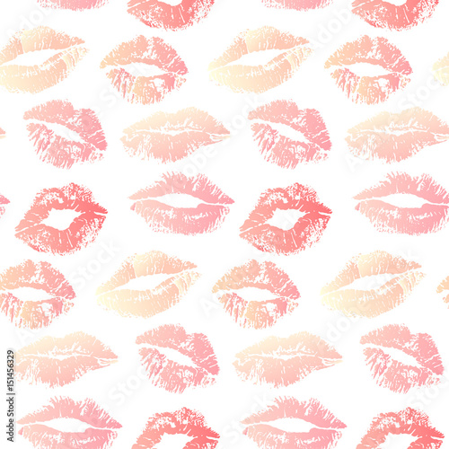 Lipstick kiss seamless background. Pastel colors.