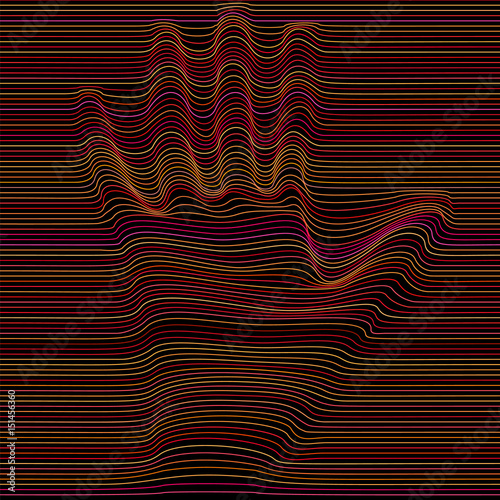 Abstract moire vector op art hand. Monochrome  graphic black and color ornament.