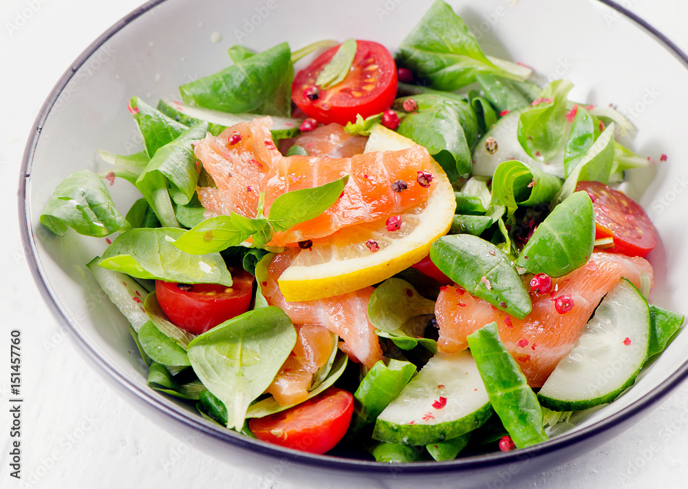 Fresh Salmon Salad. Healthy diet eating concept. Fresh Salmon Salad. Healthy diet eating concept.