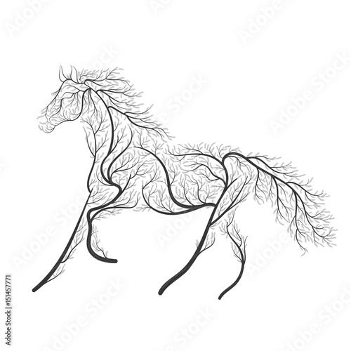 Concept horse jumping stylized bush for use  on cards  in printing  posters  invitations  web design and other purposes.