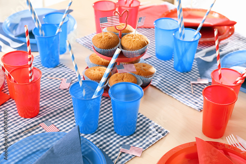 Table setting with plastic ware for summer picnic