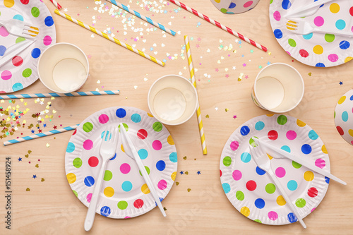 Table setting with plastic ware for summer picnic