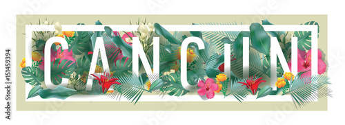 vector floral framed typographic CANCUN city artwork