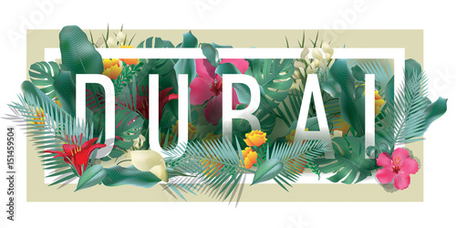 vector floral framed typographic DUBAI city artwork