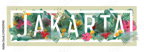 vector floral framed typographic JAKARTA city artwork