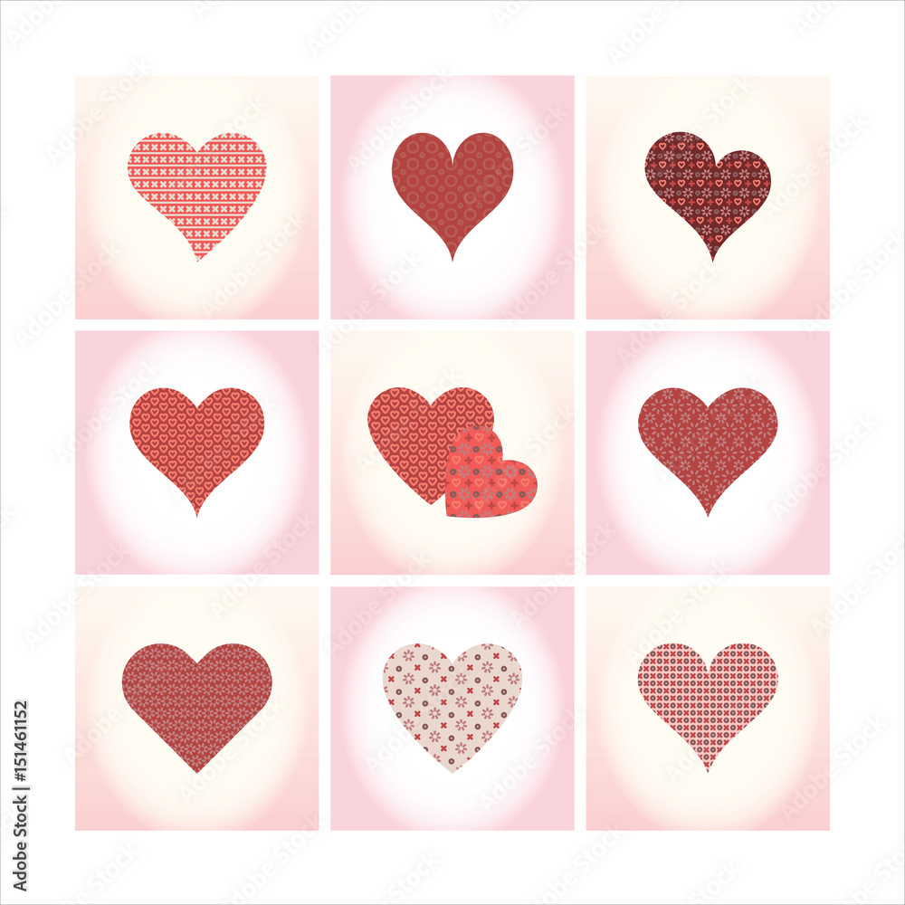 Vector icon set of pink heart