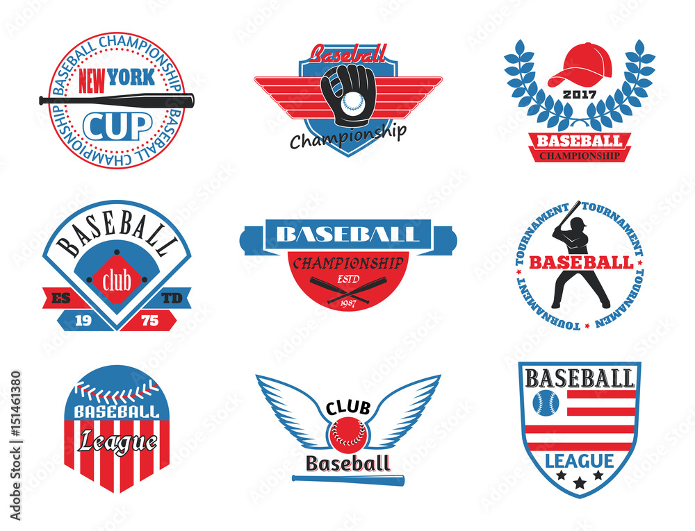 Tournament competition graphic champion professional blue red baseball logo badge sport vector.