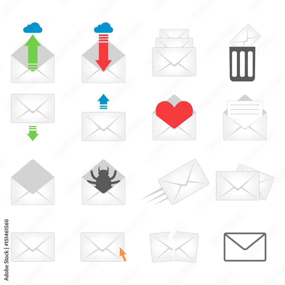 Email envelope cover icons communication and office correspondence blank cover address design paper empty card business writing message vector illustration. Email envelope cover icons communication and office correspondence blank cover address design paper empty card business writing message vector illustration.