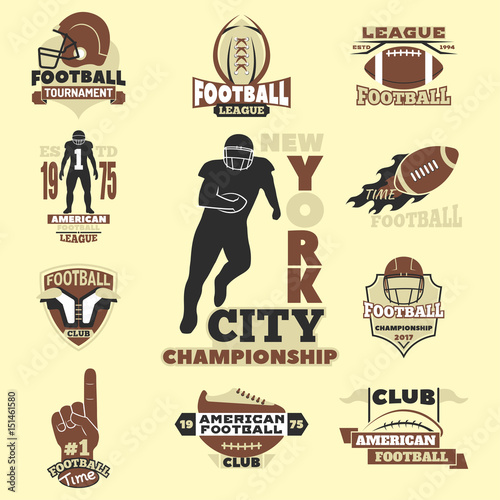 American football championship badge template for sport team with ball logo competition vector.