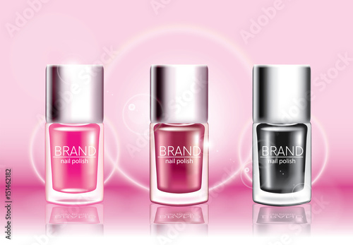 A set of bottles of varnished varnishes for nails. Vector illustration. Ready concept.