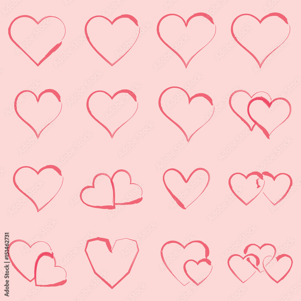 Vector icon set of various heart shapes
