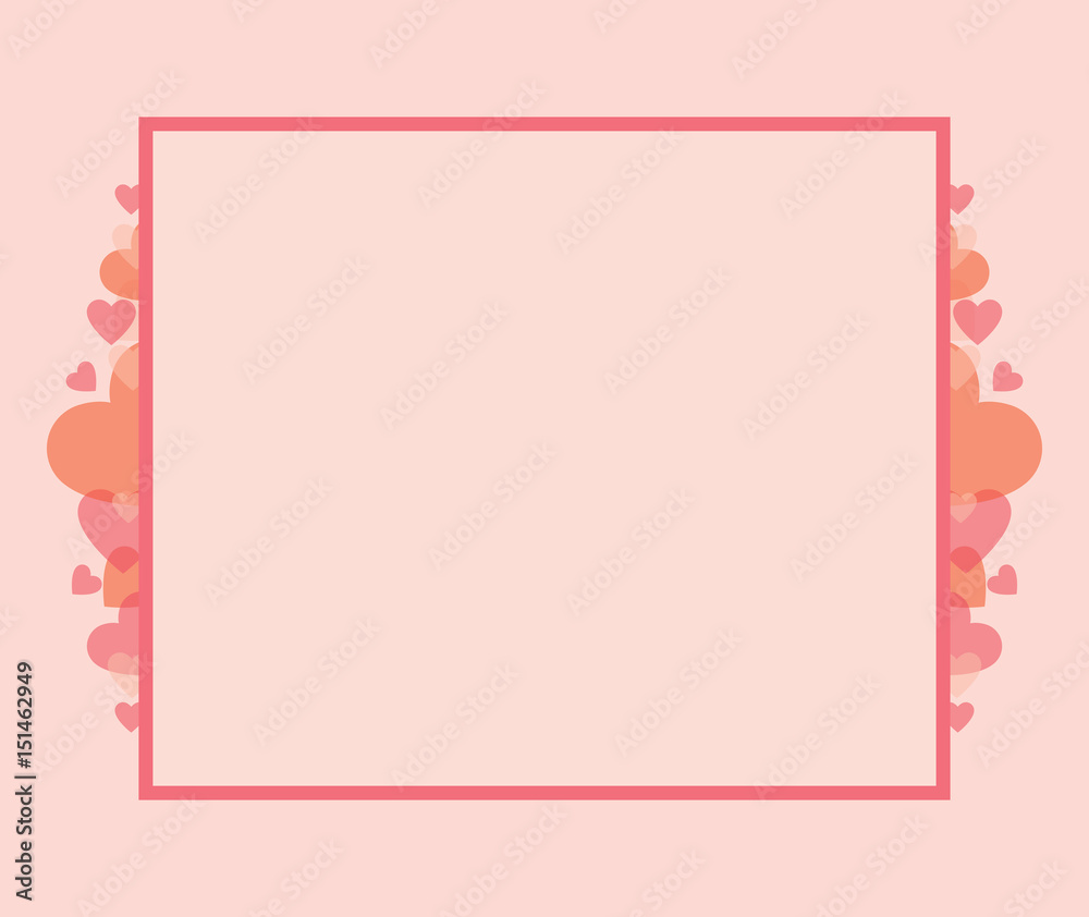 Vector illustration of rectangular frame with heart shapes