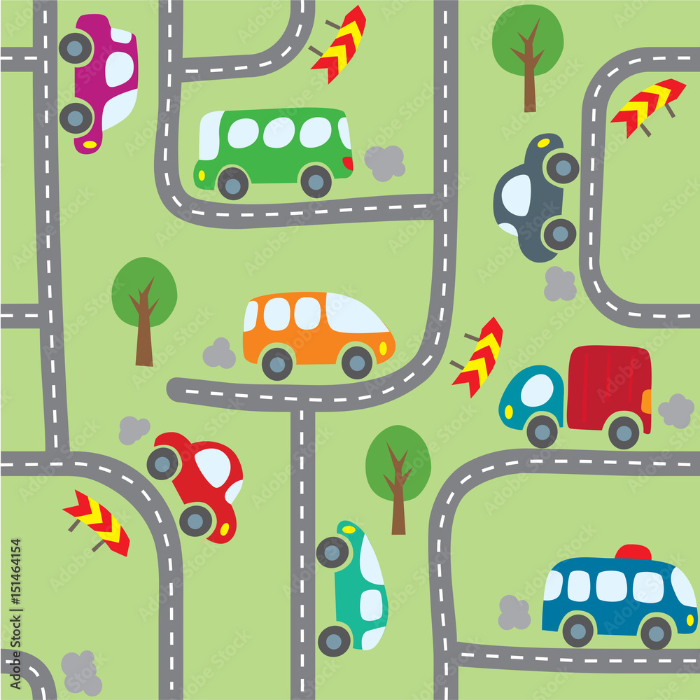 Naklejka premium Cars on the road. Seamless pattern.