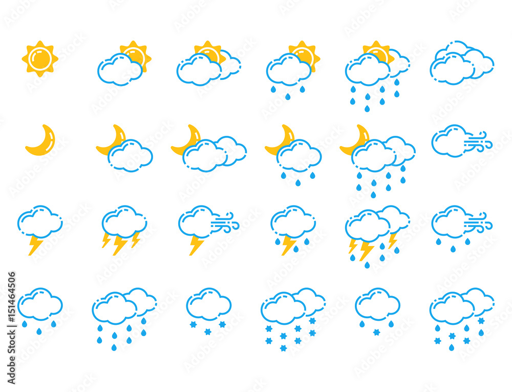 Set of weather icons vector illustration season outline design thunder temperature sign
