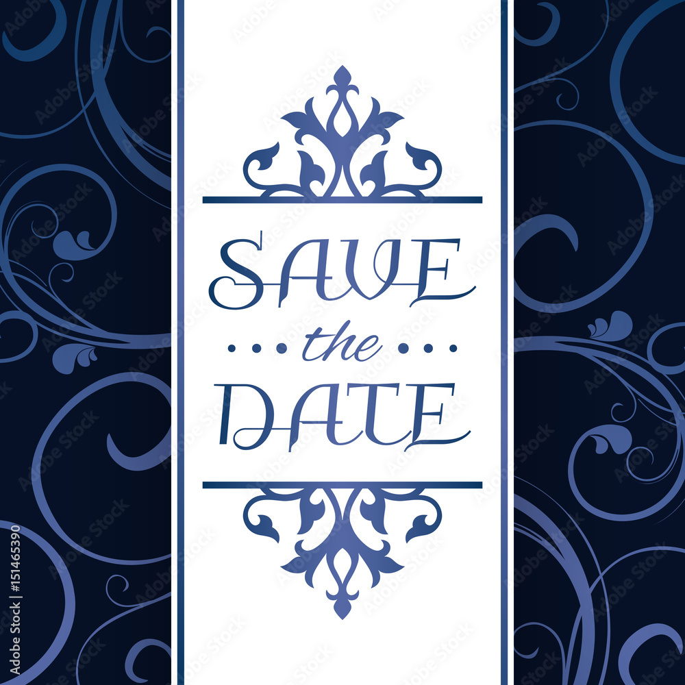 Fototapeta Wedding invitation in blue and white color