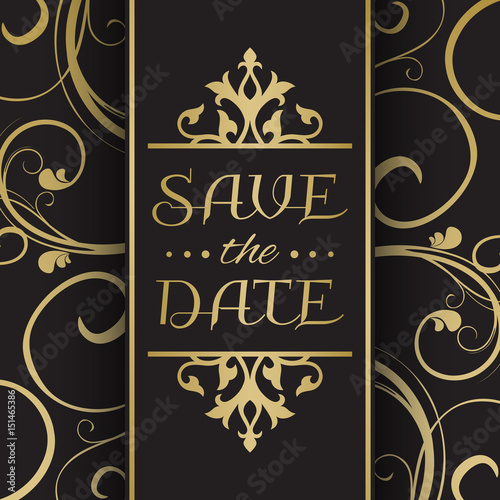 Wedding invitation in black and gold color