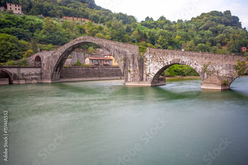 Maddalena Bridge, ( Ponte della Maddalena), Borgo a Mozzano, Lucca, Italy, important medieval bridge in Italy. Tuscany.