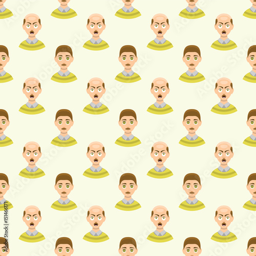 Hair loss stages man seamless pattern and types of baldness illustrated on male head.