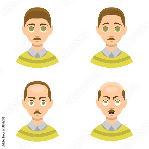 Information chart of hair loss stages types of baldness illustrated on male head vector.