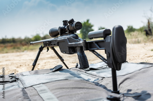 Sniper rifle on bipods