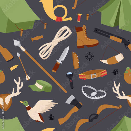 Hunting icons vector seamless pattern isolated background