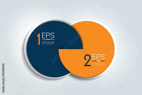 Two connected circles chart. 2 steps design, infographic, number option. 3D circle style.