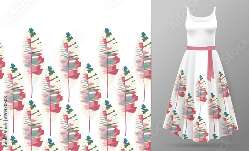 Vector seamless pattern with pastel blue pink beige flowers and butterfly ornament on white background, hand drawn texture for clothes, bedclothes, invitation, card design etc. Women's dress mock up