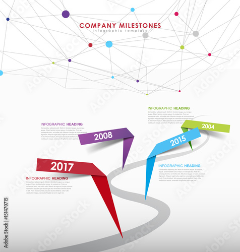 Infographic startup milestones timeline vector template.
