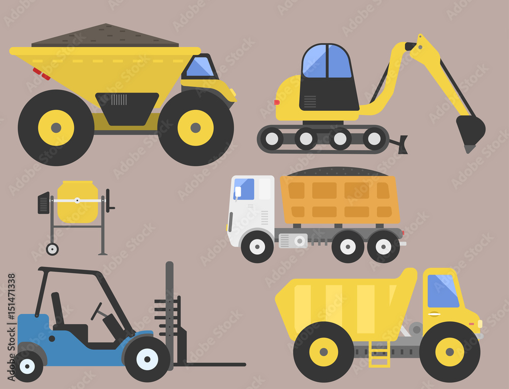 Construction delivery truck transportation vehicle mover road machine equipment vector. Construction delivery truck transportation vehicle mover road machine equipment vector.