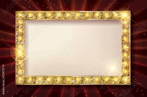 Golden frame on the background of the curtain