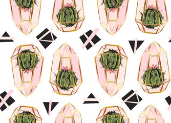 Sierkussen Terrariumplanten patronen Gouden terrarium met cactussen pastel  © anastasy_helter