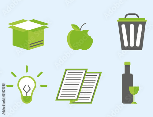 Recycling nature icons waste sorting environment creative protection symbols vector illustration.