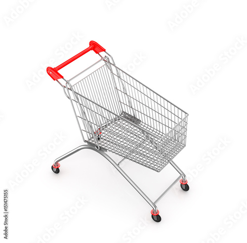 side view empty supermarket shopping cart isolated on white background. 3d, illustration