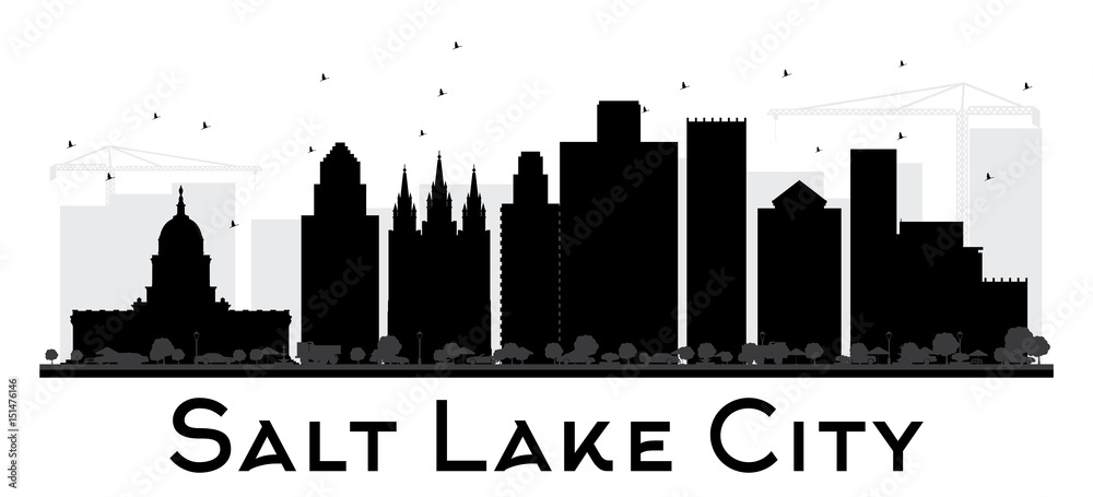 Salt Lake City City skyline black and white silhouette.