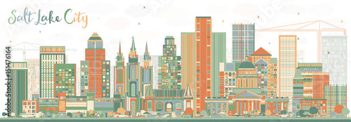 Abstract Salt Lake City Skyline with Color Buildings.