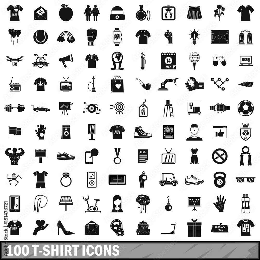 100 t-shirt icons set, simple style 