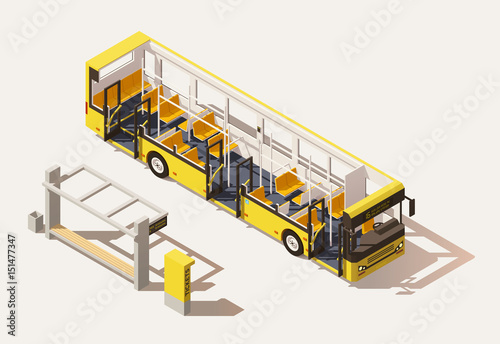 Vector isometric low poly bus cross-section