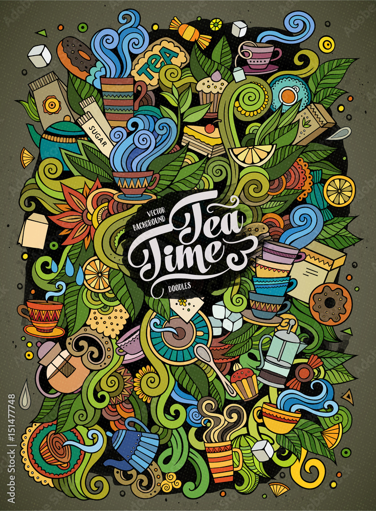 Cartoon cute doodles Tea time illustration Cartoon cute doodles Tea time illustration